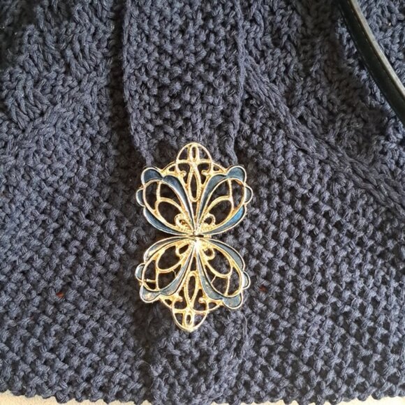 Hand Crafted Knit Three Triangle Cotton Bag Purse Tote Hobo - Picture 4 of 14